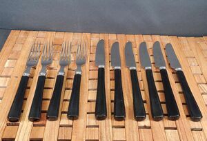 Vintage Bakelite-Handled Flatware Set – Elegant MCM Stainless Steel Black Handle